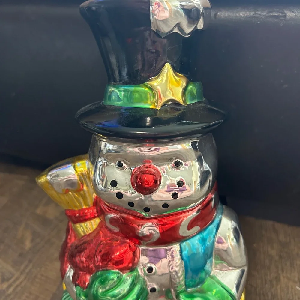Bloom-Rite Vintage‎ Metallic Ceramic Snowman Figurine Christmas Decor 11.5 Inch